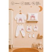 Pia Baby Kız Bebek Isme Özel %100 Pamuk Zıbın Set ve Yastık Kılıfı Yenidoğan Bebek Hediyesi - 0 - 3 Ay - Ekru