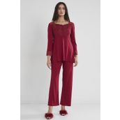 Pierre Cardin 1241 Bordo Kadın Penye Dantelli Pijama Takımı