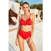 Pierre Cardin 201200 Kırmızı Püskül Detaylı İnce Askılı Bikini Takımı