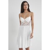 Pierre Cardin 627 Ekru Saten Dantelli Gecelik