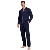 Pierre Cardin Erkek Pamuklu Uzun Kollu Boydan Düğmeli Pijama Takımı, Lacivert, 2XL