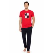 Pierre Cardin Erkek Penye Kısakol Pijama Takımı, Kırmızı, XL