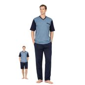 Pierre Cardin Erkek Pijama Takımı, 3 Parça, Kısa Kollu, V Yaka, Jakarlı Penye, Mavi, 2XL