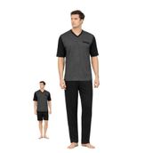 Pierre Cardin Erkek Pijama Takımı, Kısa Kollu, V Yaka, Jakarlı Penye, Siyah, 2XL