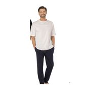 Pierre Cardin Erkek Pijama Takımı,%100 Pamuk, Beyaz Üst - Koyu Gri Düz Paça Alt, 2XL