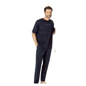 Pierre Cardin Erkek Pijama Takımı,%100 Pamuk, Kısa Kollu Oversize Üst, Düz Paça, Lacivert, L Beden