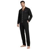 Pierre Cardin Erkek Pijama Takımı,%100 Pamuk, Uzun Kollu, Boydan Düğmeli, Siyah, L