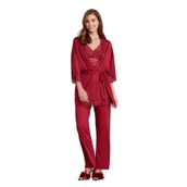 Pierre Cardin Kadın Bordo Üçlü Pijama Takımı, Dantelli, S Beden