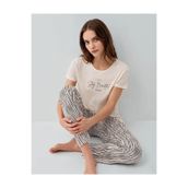 Pierre Cardin Kadın Pijama Takımı, Çizgili Desen, Krem, XL Beden