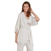 Pierre Cardin Kadın Pijama Takımı, Dantelli, Ekru, S Beden