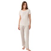 Pierre Cardin Kadın Pijama Takımı, Krem, Kısa Kollu, Bisiklet Yaka, Boru Paça, S Beden