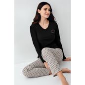 pierre cardin paris Pierre Cardin Pamuk Modal V Yaka Uzunkol Pijama Takım, M, PCK9101, Siyah, kadın