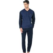 pierre cardin paris Pierre Cardin Pamuklu Jakarlı V Yaka Pijama Takım Koyu Saks, S, PC6110PENT, Koyu Saks, erkek