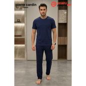 Pierre Cardin Paris Premium Erkek %100 Pamuklu Rahat Kalıp Cepli Kısa Kollu Pijama Takım - Lacivert