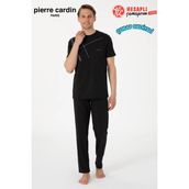 Pierre Cardin Paris Premium Erkek Bisiklet Yaka Rahat Kesim Pamuklu Kısa Kollu Gündelik Pijama Takım - Siyah - XL