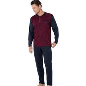 Pierre Cardin%100 Pamuklu Jakarlı Düğmeli Erkek Pijama Takımı, Bordo, 2XL