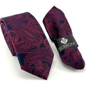 Pierroni Lacivert Bordo Şal Desenli Microfiber Kravat Şıklık Vurgusu ile Özel Günler İçin - Lacivert - Bordo