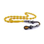 Pigado 1000 Ayar Gümüş Kazaziye Püsküllü Sarı Sıkma Kehribar Tesbih