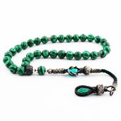 Pigado 1000 Ayar Gümüş Püsküllü Yeşil Malakit Malahit Doğaltaş Tesbih