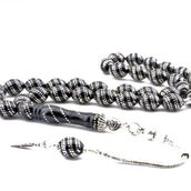 Pigado 925 Ayar Gümüş Çift Sıra İşlemeli Erzurum Oltu Taşı Tesbih