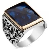 Pigado 925 Ayar Gümüş Mavi Taşlı Dikdörtgen Doğaltaş Yüzük