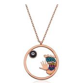 Pigado 925 Ayar Gümüş Nazarlı El ve Ayak İzi Kadın Gümüş Kolye