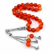 Pigado 925 Ayar Gümüş Püsküllü Fesetalı Kesim Akik Taşlı Tesbih