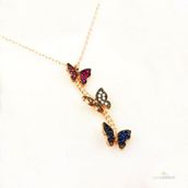 Pigado 925 Ayar Gümüş Renkli Mini Şirin Kelebekler Zirkon Taş Kolye