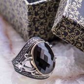 Pigado 925 Ayar Gümüş Siyah Zirkon Taşlı Kılıç Detaylı Yüzük