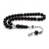 Pigado 925 Ayar Gümüş Tuğra Model Küre Kesim Oltu Taşı Tesbih