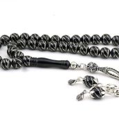 Pigado 925 Ayar Gümüş Yoğun Nokta İşlemeli Erzurum Oltu Taşı Tesbih