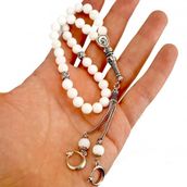 Pigado Beyaz Sedef Taşlı Küre Kesim Sedef Doğaltaş Tesbih