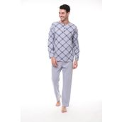 Pijadore 1407 Erkek Büyük Beden Uzun Kollu Kareli Düğmeli Pijama Takım