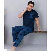 Pijamoni Erkek Bisiklet Yaka Kısa Kol İnce Pijama Takımı 6163/5 - 1 Adet M Lacivert