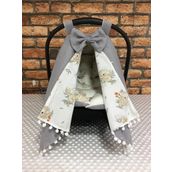Pikeli, Ponponlu, Poplin Kumaş Puset Örtüsü ve Puset Minderi 2'li Set