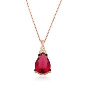 pilelistore 925 Ayar Gümüş Kırmızı Topaz Damla Kolye