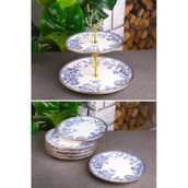 Pinkev Butterfly 7 Parça Seramik Pasta Tabağı Katlı Kurabiyelik Sunum Seti - Kup121s