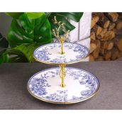 Pinkev Butterfly Seramik Çift Katlı Kurabiyelik Pasta Sunum Tabağı