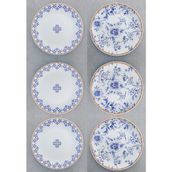 Pinkev Çift Desenli 6 Kişilik Seramik Pasta Tatlı Tabağı Takımı - 20CM