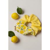 Pirene Arts Lemon Mix Scrunchie Saç Tokası – Limon Desenli Sarı Poplin Kumaş El Yapımı Toka