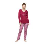 PJS Kadın %100 Pamuk Uzun Kol Pijama Takımı Vişne (Vişne, 48)