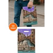 Plas+Plus Güçlendirilmiş El Geçmeli Takviyeli Mağaza Poşeti Elit Italya Venedik Baskı No3 32X42 cm 50 Adet
