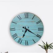 Platin Saat Dekoratif No. Blue Roma Rakamlı Ahşap 35 cm Duvar Saati