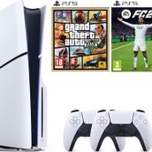 PlayStation 5 1 TB Slim CD Edition Oyun Konsolu + 2. PS5 Kol + PS5 GTA 5 + PS5 FİFA 25 Oyunu