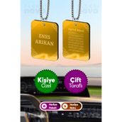 Pleksinova Kişiye Özel İsimli Ayetel Kürsi Araba Süsü Dikiz Aynası Süsü Araba Süsü Gold - Çift Taraflı