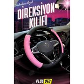 Plusoto Kadınlara Özel Geçmeli Pembe Direksiyon Kılıfı Delikli Deri Direksiyon