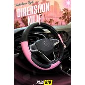 PlusOto Kadınlara Özel Geçmeli Pembe Direksiyon Kılıfı Karbon ve Deri Direksiyon Kılıfı