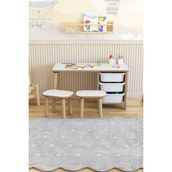 Pofitto Çocuk Masa Sandalye Takımı 90X45 cm 3 Sepetli Çocuk Çalışma ve Aktivite Masası Yaz-Sil,2 Tabureli - Beyaz