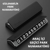 Polham Deri ve Metal Araç Içi Geçici Park Telefon Numaratörü, Gizlenebilir Numaratör, Manyetik Numaralı - Siyah