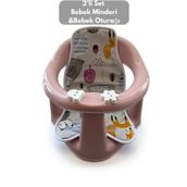 PONÇİK STORE 2'li Bebek Banyo Oturağı Ve Minder Seti - Vakum Taban Mama Oturağı, Oturak Minderi Hediye Pembe